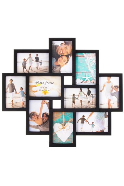 OEM Rama foto de perete, colaj de 10 fotografii, 48x53 cm, negru