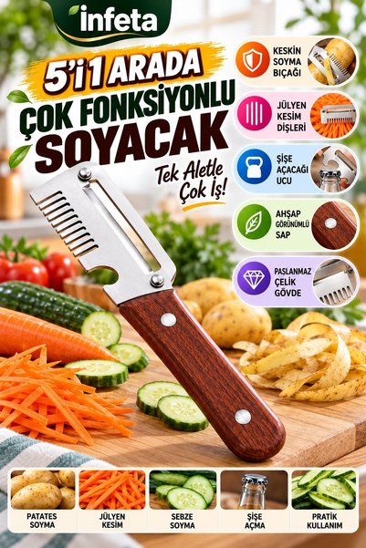 İnfeta 5-in-1 Stainless Steel Vegetable and Potato Peeler, Julienne Slicer, a...