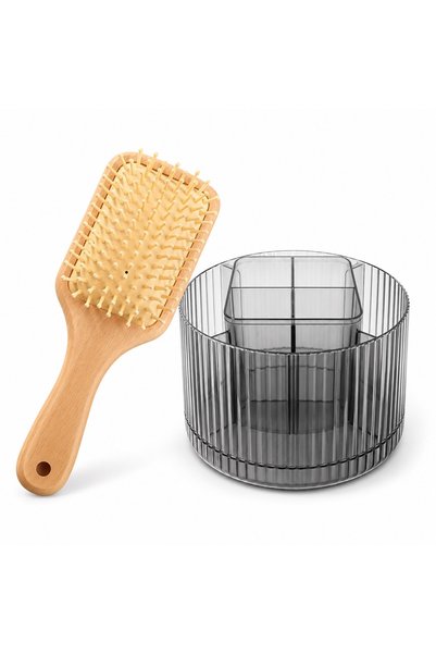 Busstier Comb Corner – Bamboo Hairbrush and Rotating Makeup Organizer Set