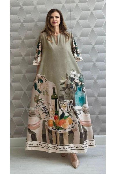 styleFlex Women's Long Satin Dress – Elegant Flowy Dress with 3/4 Sleeves and...