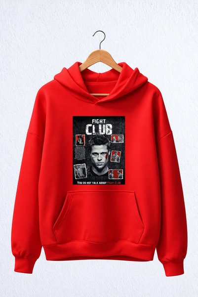 Vordevia Hanorac premium oversize cu glugă, cu imprimeu „Fight Club”, din bum...