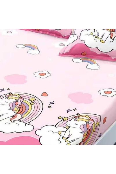 naniland.ro Fitted Bed Sheet set 160x200 cm and 2 Pillow, sleeping unicorns a...