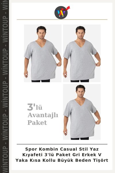 Wintoup Sports-Casual Style Summer Outfit 3-Piece Set: Gray Men’s Collar-Less...