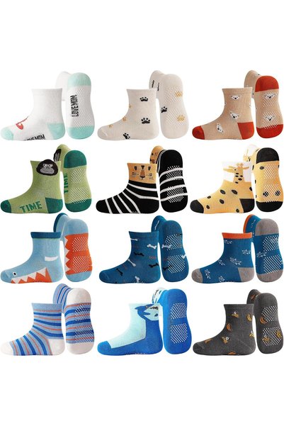 Generic Non Slip Toddler Socks 12 Pairs Infant Baby Kids Grip Socks for Boy G...