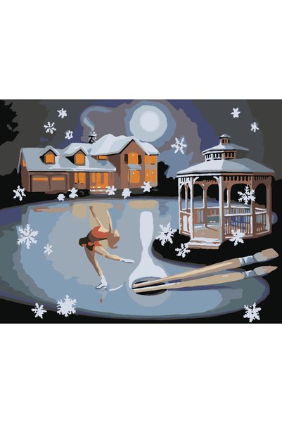 Painting-numbers Set pictura pe numere Peisaj de iarna balerina 3987, panza p...