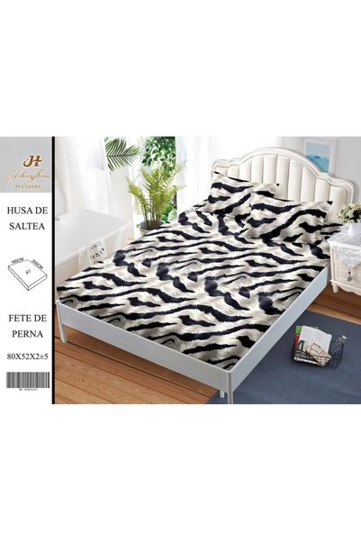 Pucioasa Cearșaf din material Finet cu elastic + 2 fațe de pernă 180x200, Zeb...