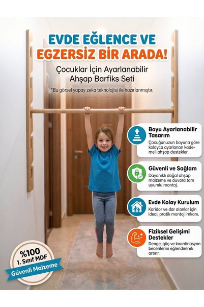 AR&MA WOOD Ahşap Çocuk Ev İçi Barfiks ve Jimnastik Seti - Ayarlanabilir Kapı ...