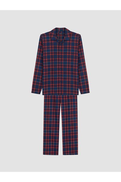LC Waikiki Peak New Season Men's Pajama Set with Red Plaid Pattern