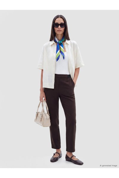 LC Waikiki LCW EVERYDAY Brown Polyviscose Straight-Leg Standard & Regular Wom...