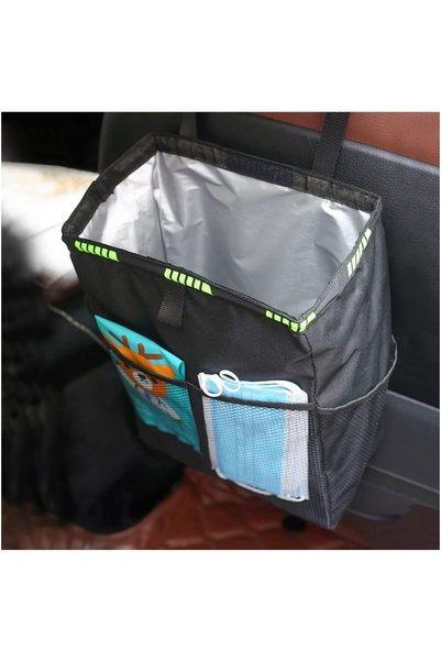 Generic Hanging Car Trash Can with Storage Pockets, Waterproof Leakproof Oxfo...