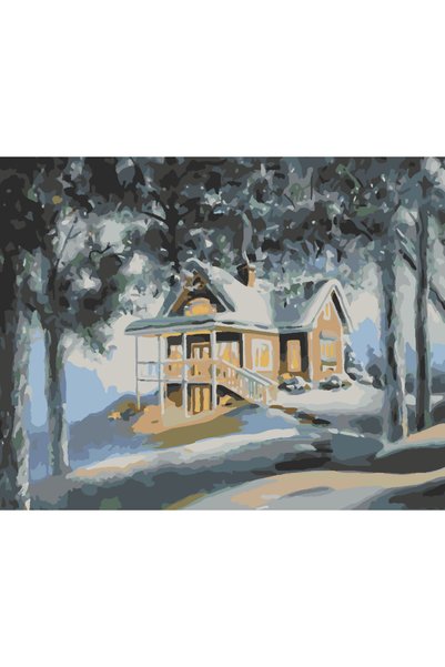 Painting-numbers Set pictura pe numere Cabana in padure 3976, panza pe rama l...