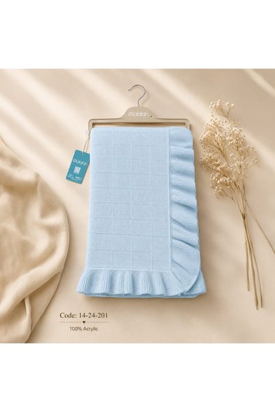 LATAFAH Knitted Acrylic Baby Blanket, Checkered Pattern and Ruffled Border, L...