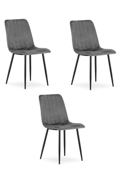 Oskar Scaun de sufragerie LAVA cu catifea, gri închis, set de 3