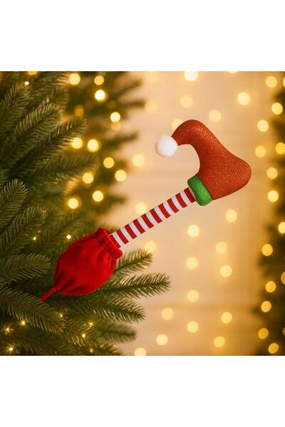 SHOPIENS Ornament brad Craciun stick picior spiridus rosu dungi sclipici 60 c...