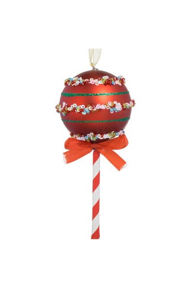 SHOPIENS Ornament brad de Craciun acadea rosie cu margele 14 cm din plastic S...
