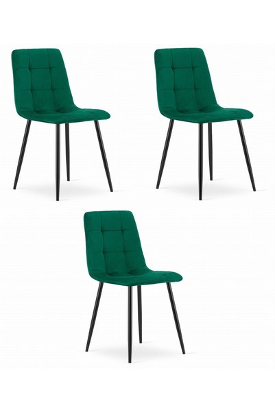Oskar Scaun de sufragerie KARA cu catifea, verde închis, set de 3