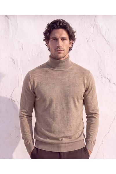 Kaptan Classic Wool Blend Men’s Sweater with Full Fisherman's Collar