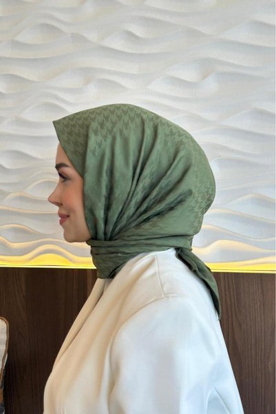 Revam Collection Kazayağı Desen İpeksi Dokulu Jakar Eşarp Haki Yeşil