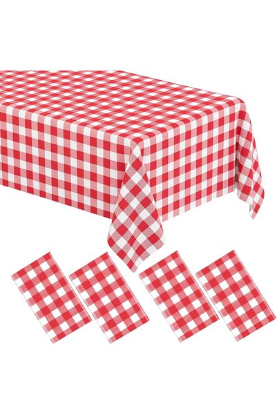 Generic 4 Pack Red Gingham Tablecloth Rectangular Red and White Checkered Tab...