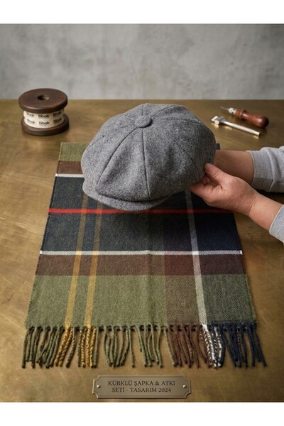 Nilbutik Peaky Blinders Winter Cap and Scarf Set With Scarf