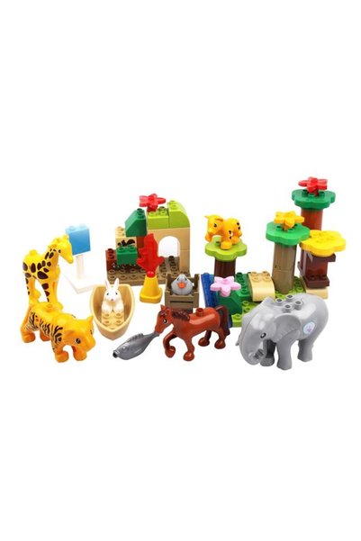 SHOPIENS Set de 51 piese cuburi de constructie gradina zoologica si figurine ...