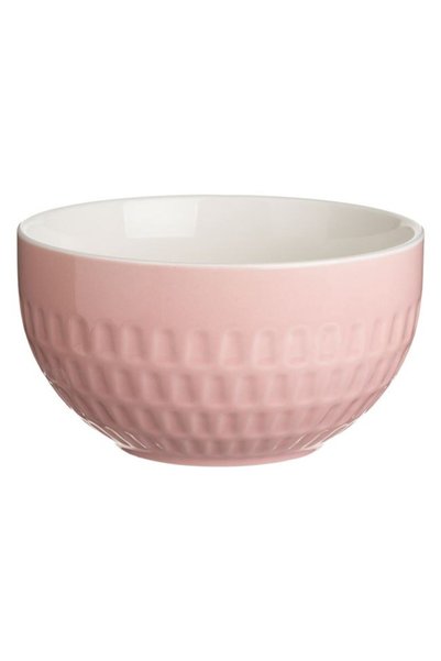 SHOPIENS Bol 630 ml din portelan alb roz cu model reliefat Shopiens®