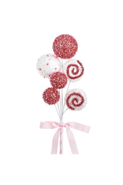SHOPIENS Ornament brad de Craciun stick cu acadea si globuri roz albe beteala...