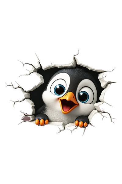 Promotional Print Sticker perete 3D Pinguin, Autocolant Textil Premium Repozi...
