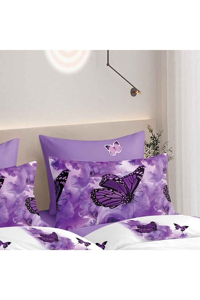 OEM Double finet bedding set, 7 pieces, white covers with purple flowers and ...