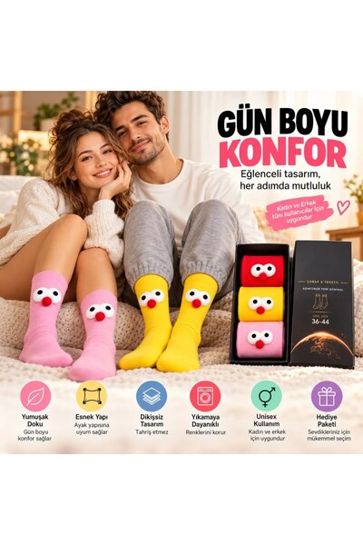 OGAA BAG Women's 3-Pack Boxed 3D Eye Sock Set | Red, Yellow, Pink Fun Gift So...