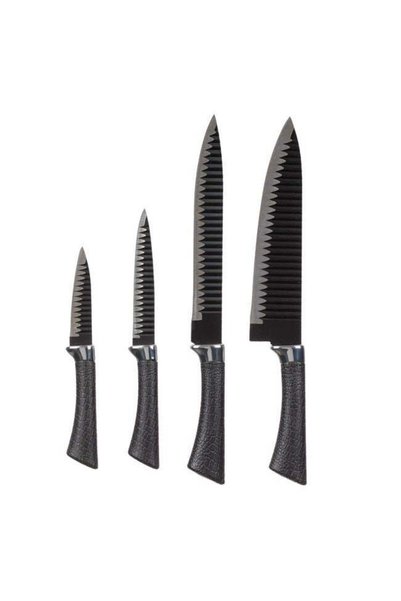 SHOPIENS Set cutite negre argintii cu lama din otel inoxidabil 4 bucati Shopi...