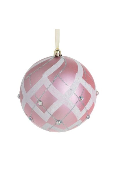 SHOPIENS Ornament Brad Craciun Glob Roz Mat Glitter Alb Irizat Strasuri 12cm ...