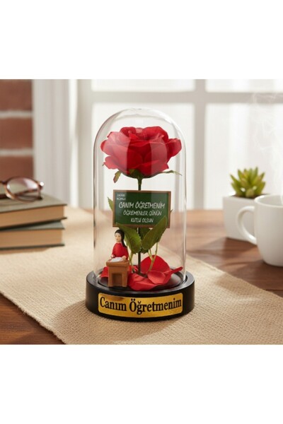 Yenilig 10 Adet Güllü Biblolu Ters Fanus – Öğretmenler Günü Hediyesi Masaüstü Dekor, Mini Fanus, Rose Dome, Teacher Gift