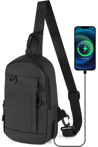 Generic Sling Bag Shoulder Backpack with External USB Interface, Crossbody Ma...