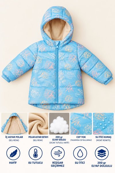 BENBİLGE Girls' Baby/Child Winter Puffer Coat with Fleece-Lined Hood, Water-R...