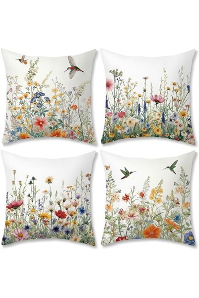 Generic Set of 4 Decorative Throw Pillow Covers, 45cm x 45cm Double-Sided Flo...