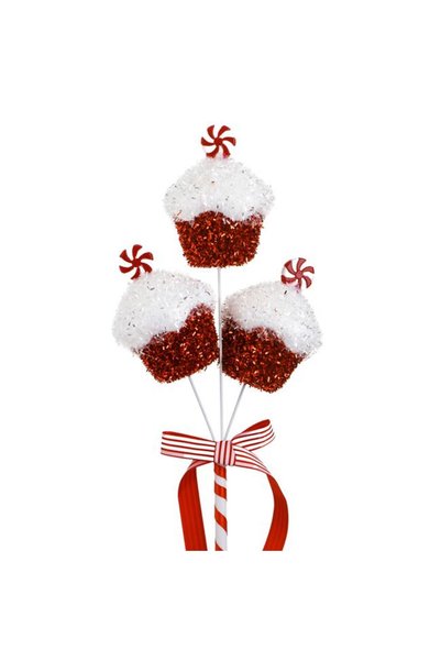 SHOPIENS Ornament Brad Craciun Stick 3 Cupcakes Candy Beteala Rosie Alba 52cm...