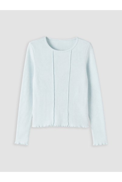 LC Waikiki Özmarka New Season Blue Girls' T-Shirt with Crew Neck and Seam Detail