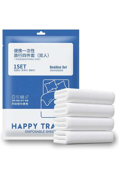 Generic Disposable Sheet and Pillowcase Set, Hotel, Camping Portable 4 Pcs Do...