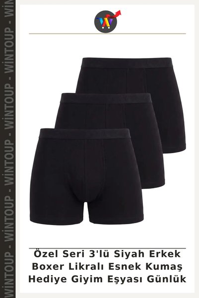 Wintoup Special Edition 3-Pack Black Men's Boxer Shorts, Stretch Fabric, Gift...