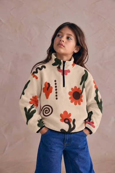 Patriko GIRLS' MOCK NECK ZIPPED FLORAL-PRINT FLEECE-LINED SWEATSHIRT, AGES 5–14