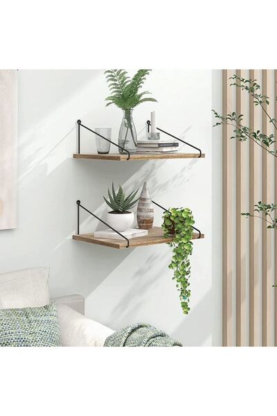 SHOPIENS Raft decorativ suspendat cu tije metalice si baza MDF natur fara asa...