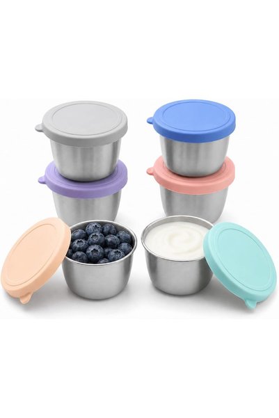 Generic 6 Pack 2.4 oz Stainless Steel Condiment Containers with Leakproof Sil...