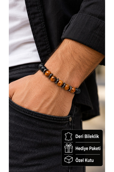 HER ŞEY NOTA www.herseynota.com Taurion Ocrena Black Coffee Beaded Men's Brac...