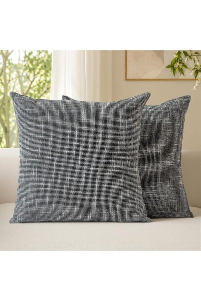 Generic طقم مكون من غطاءين زخرفيين للوسائد من الكتان الأسود مقاس 45 × 45 سم، ...