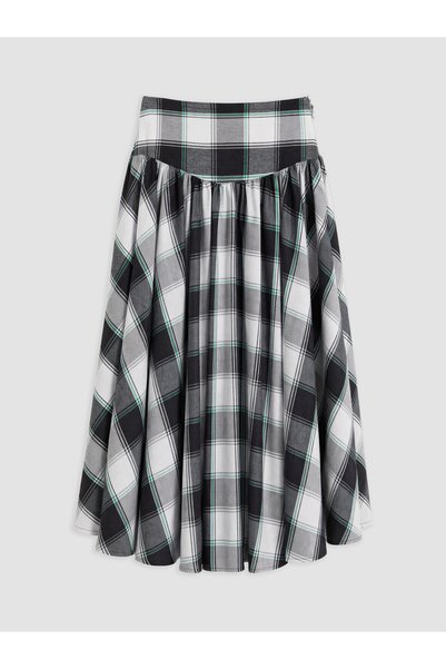 LC Waikiki TWO MT SHOP QUALITY Natuvera Black Gabardine Plaid Long Women's Skirt