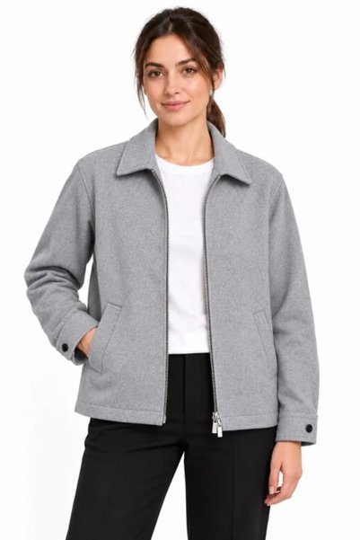 Şeker Portakalım Solid-Color Cashmere Shirt-Collar Reversible Zipper Jacket -...