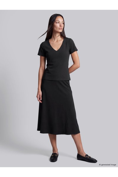 LC Waikiki TWO MT SHOP QUALITY LCW EVERYDAY Black Interlock Solid Midi Women'...