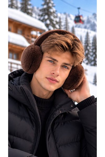 HAZAL KAYA ATELIER Coffee-Colored Soft-Textured Plush Men's Headband Headphones