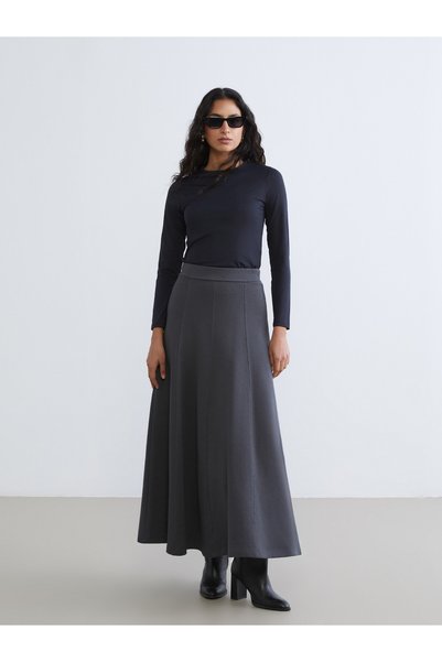 LC Waikiki TWO MT SHOP QUALITY LCW Modest Anthracite Solid Long Women's Skirt
